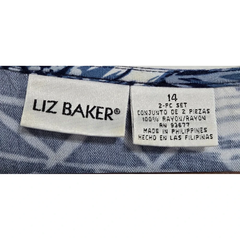 Vintage 90s Liz Baker 2 Piece Set Tropical Floral‎ Dress and Crop Jacket Blue 14